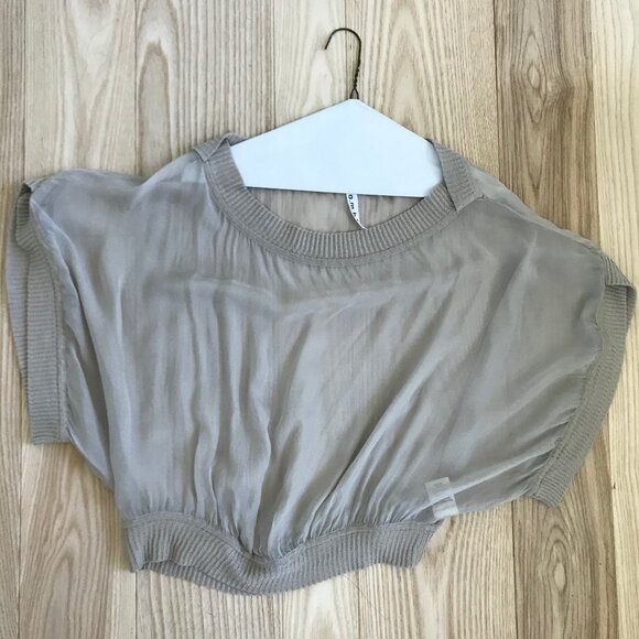 L.A.M.B. Medium SILK blouse shirt tan / gold / green - Picture 2 of 4